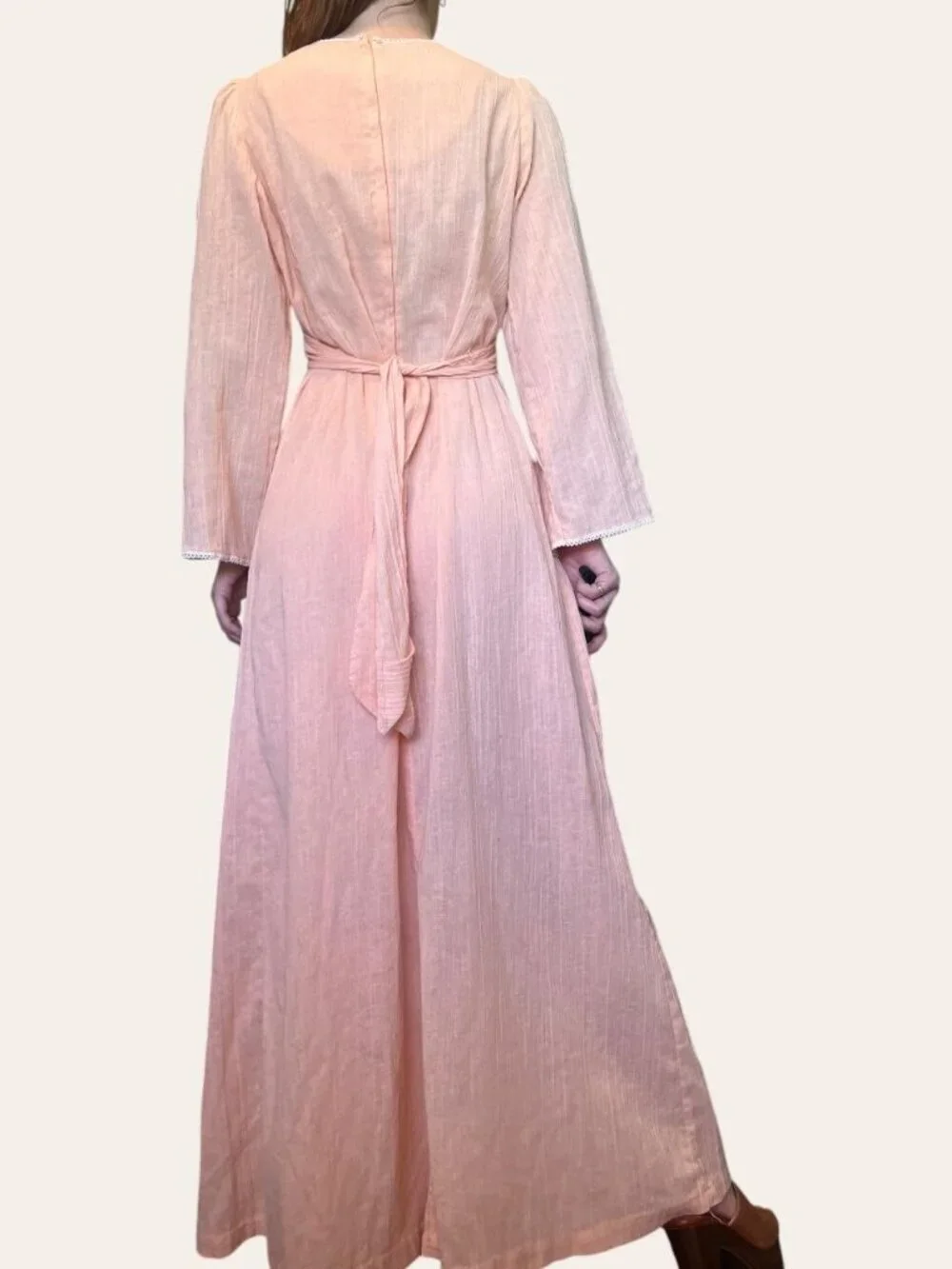 Handmade 70s vintage peach lace cottagecore maxi dress - XS/Small/Medium